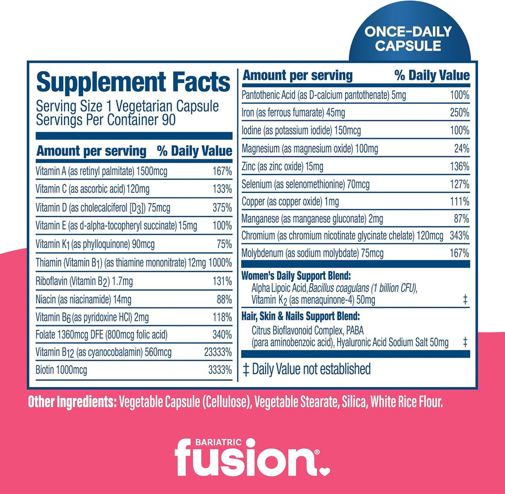 Bariatric Fusion One Per Day Multivitamínico Bariátrico con Hierro para Mujeres - 90 Cápsulas (3 Meses)
