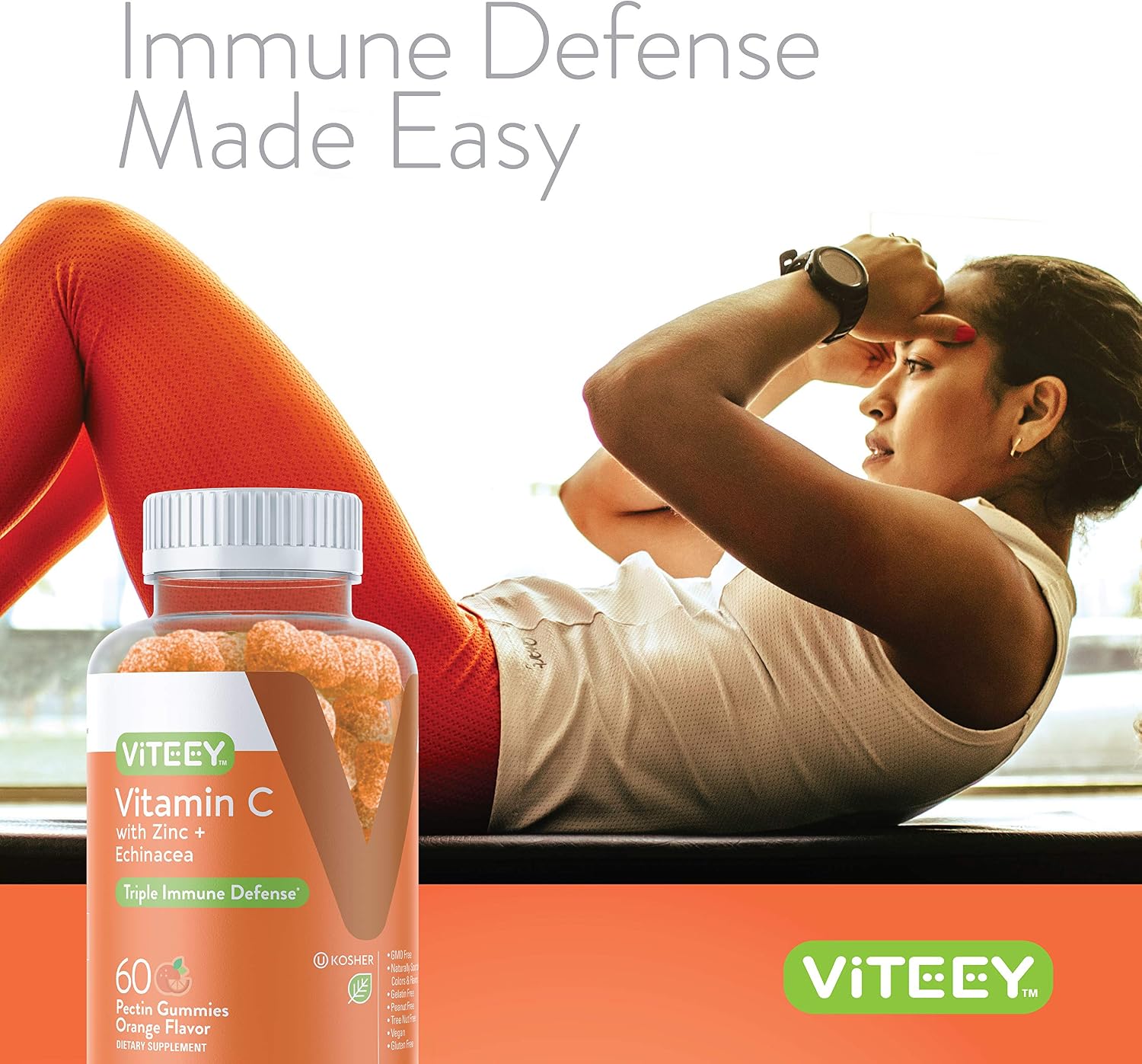 Viteey Gomitas de Vitamina C con Zinc y Equinácea para Adultos y Adolescentes - 120 unidades