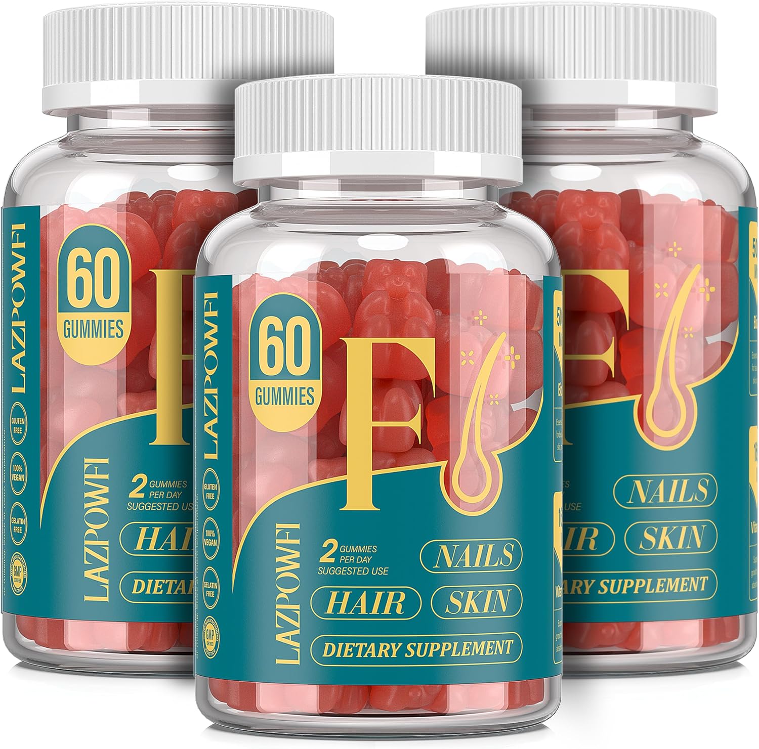 Gomitas de Biotina para Cabello, Piel y Uñas - Lazpowfi - 2 Pack (60 Días) - Sabor Arándano