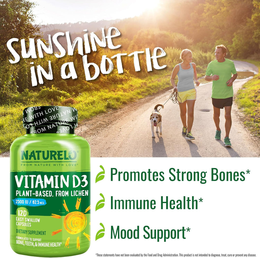 NATURELO Vitamina D3 2500 IU - 120 Cápsulas - Vegana de Líquen