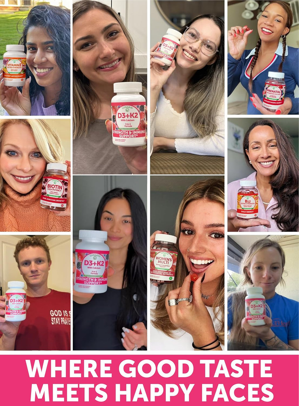 Lunakai Gummies de Vitamina D3 y K2 con Calcio – Suplemento Vegano Diario 3 en 1 para Huesos e Inmunidad, 60 gominolas