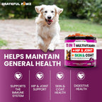 Grateful Pawz Multivitamínico Masticable 11 en 1 para Perros con Glucosamina y Probióticos