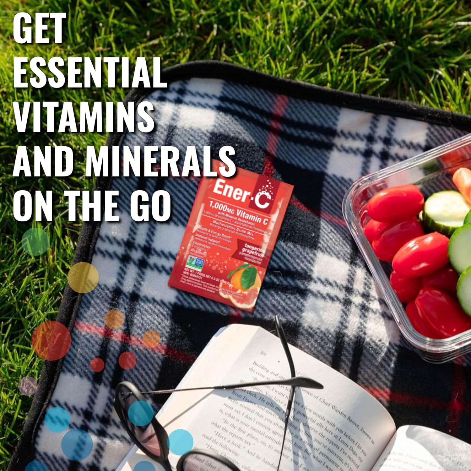 Ener-C Suplemento multivitamínico con sabor a mandarina y pomelo, 1000 mg de vitamina C, 60 sobres