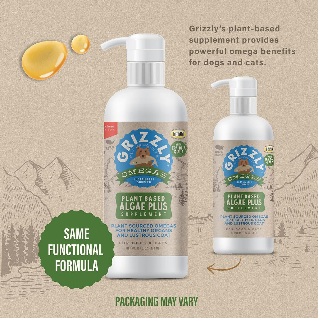 Grizzly Pet Products Algal Plus Omega 3-6-9 Suplemento para Perros y Gatos, 473 ml