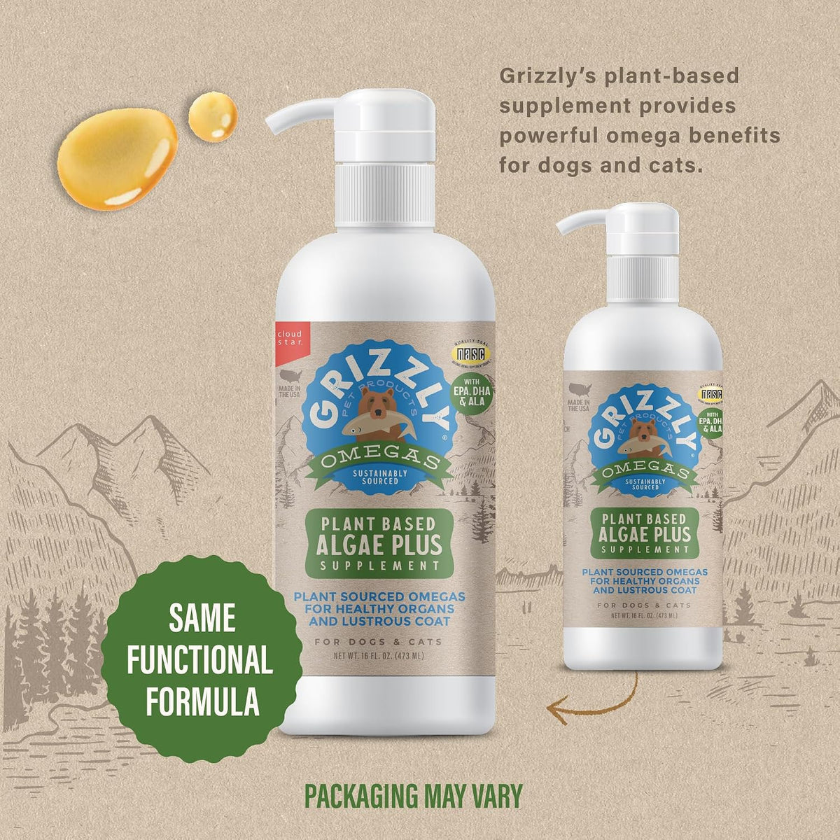 Grizzly Pet Products Algal Plus Omega 3-6-9 Suplemento para Perros y Gatos, 473 ml – Image 2