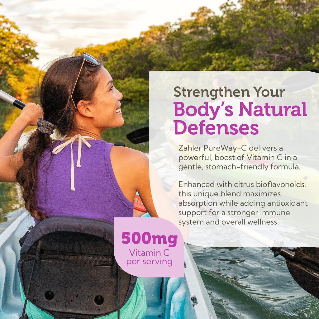 Zahler Vitamina C 500mg con Bioflavonoides - Suave para el Estómago - Apoyo Inmunitario - Sin Gluten No-GMO para Adultos (120 Cápsulas)