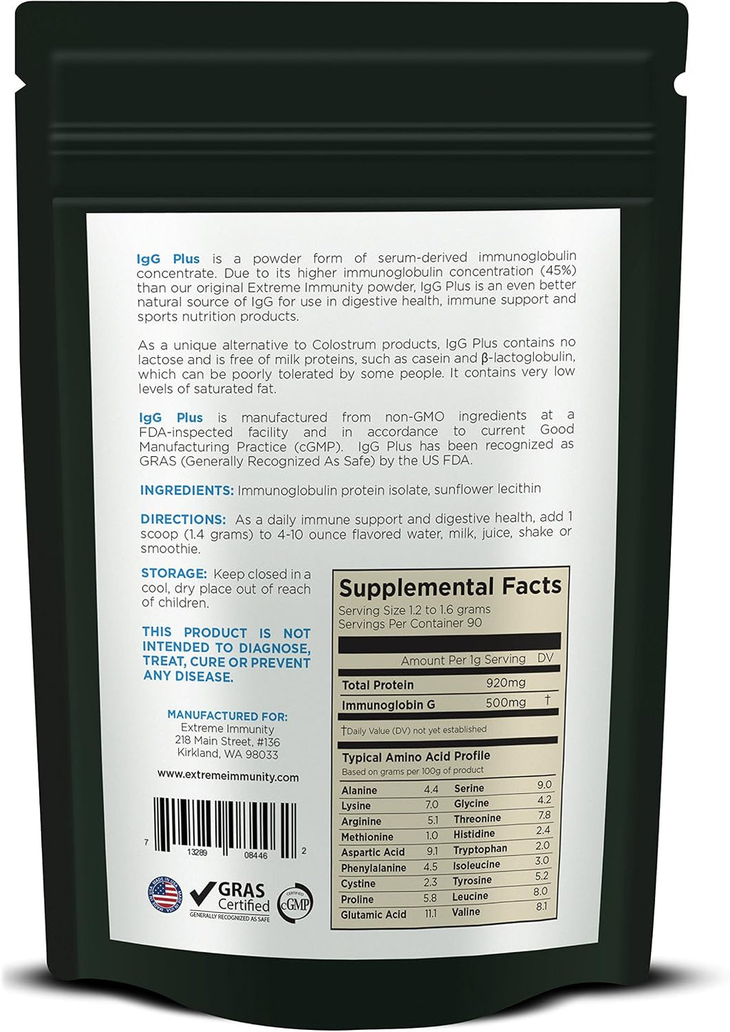 Extreme Immunity Igg Plus: Aislado de Proteína de Inmunoglobulina Bovina Sérica (126g)