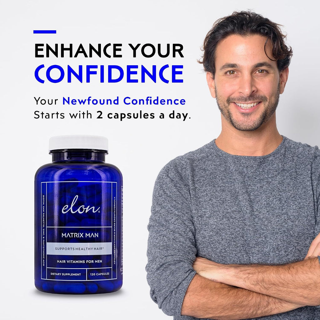 Elon Matrix Man - Vitaminas para el Crecimiento del Cabello en Hombres con Saw Palmetto y Biotina - 120 Cápsulas (60 Días)