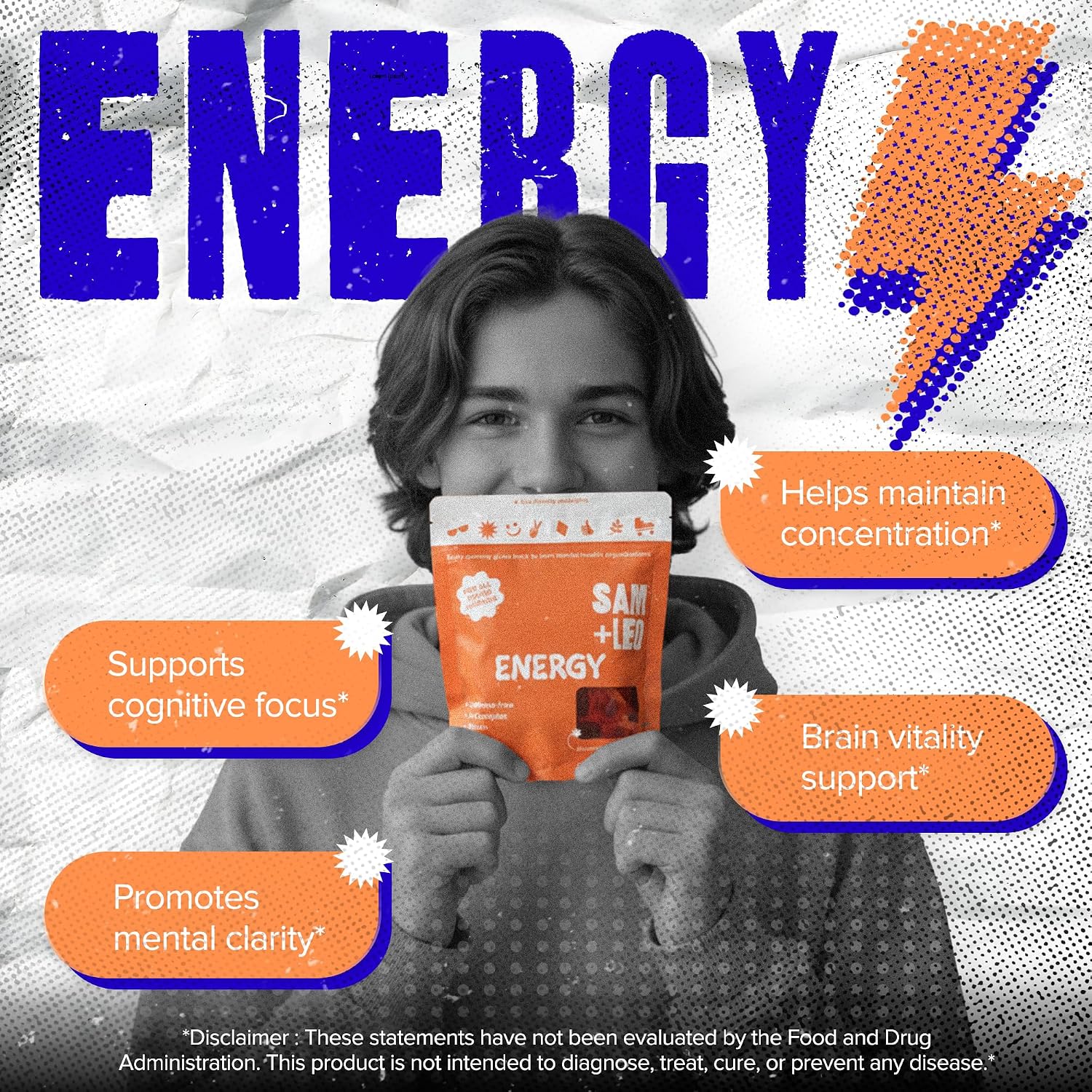 SAM+LEO Gominolas de Complejo B con Biotina para Niños y Adolescentes - Sin Cafeína - Sabor Fresa (60 uds)