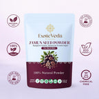 Exotic Veda Polvo de Semillas de Jamun – 100% Puro (Eugenia Jambolana) | Vegano, Sin Gluten, No Transgénico | Para Batidos, Cocina y Mascarillas – 100g