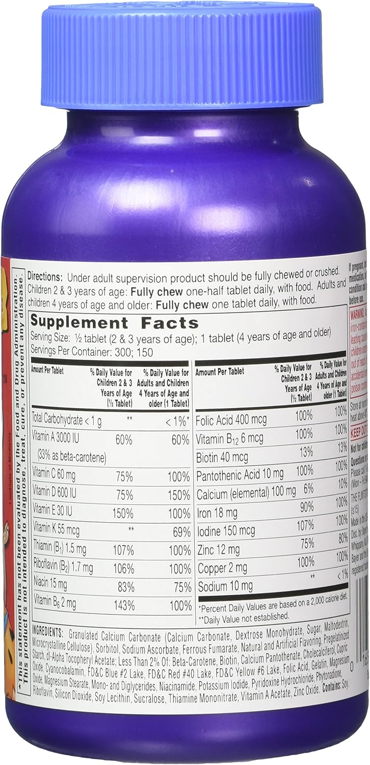 Flintstones Multivitaminas Masticables para Niños con Hierro, Calcio, Vitaminas C y D, 300 Comprimidos (Paquete de 2 x 150)