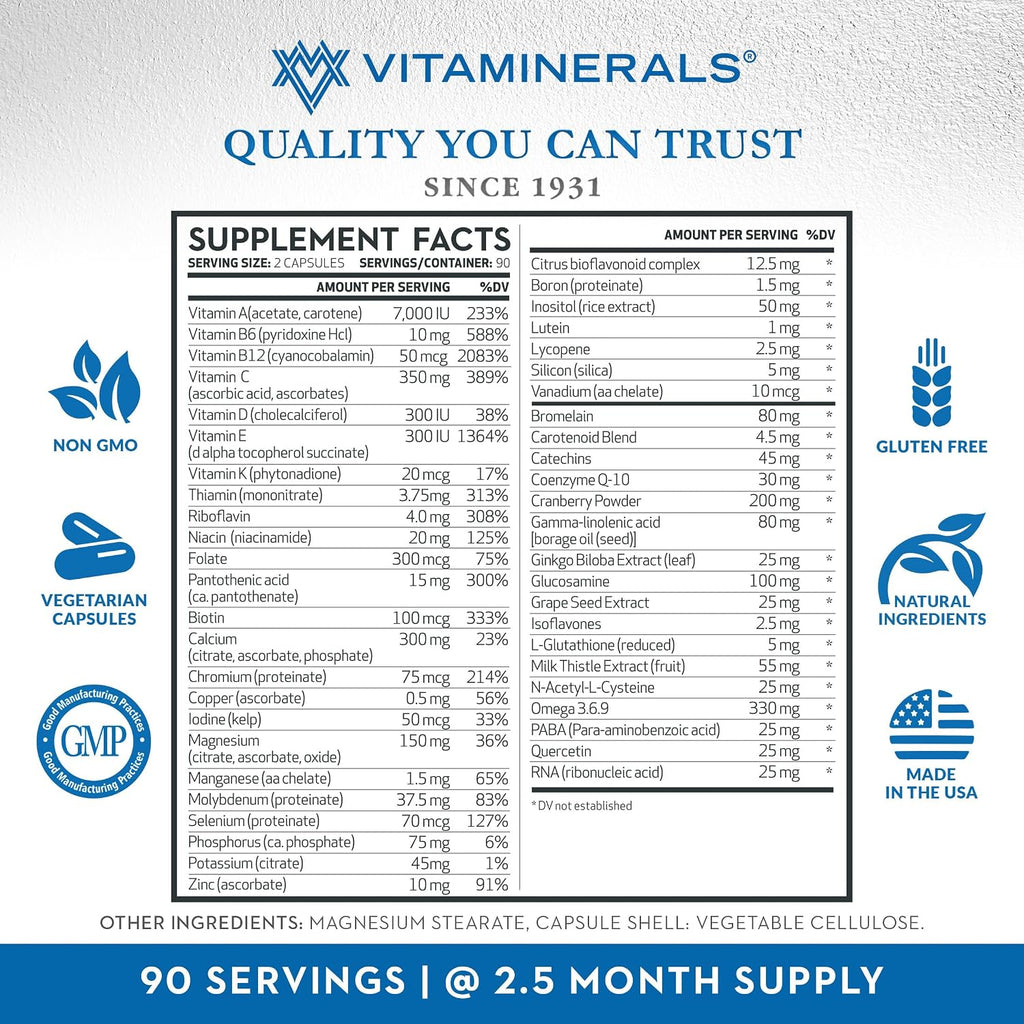 Vitaminerals CombAdult Fórmula Integral Multivitamínica y Mineral (180 Cápsulas Vegetales)