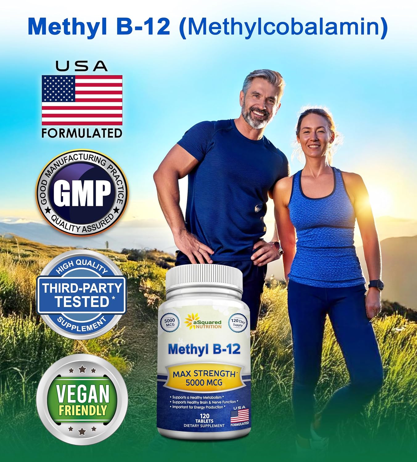 aSquared Nutrition Vitamin B12 5000 mcg with Methylcobalamin - 120 Tablets