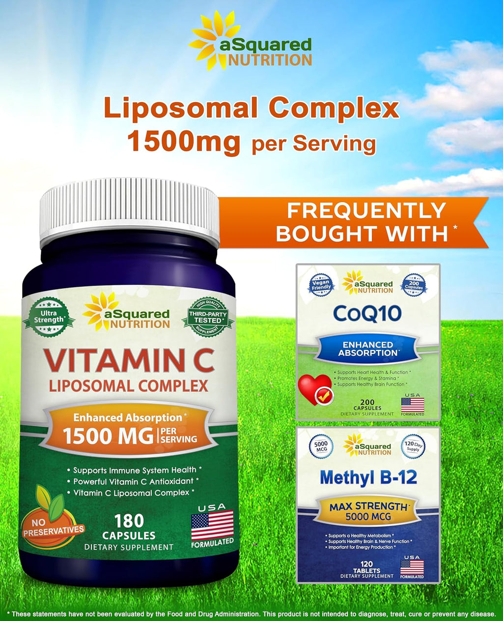 aSquared Nutrition Complejo Liposomal de Vitamina C - 1500mg - 180 Cápsulas - Alta Absorción - 90 Dosis