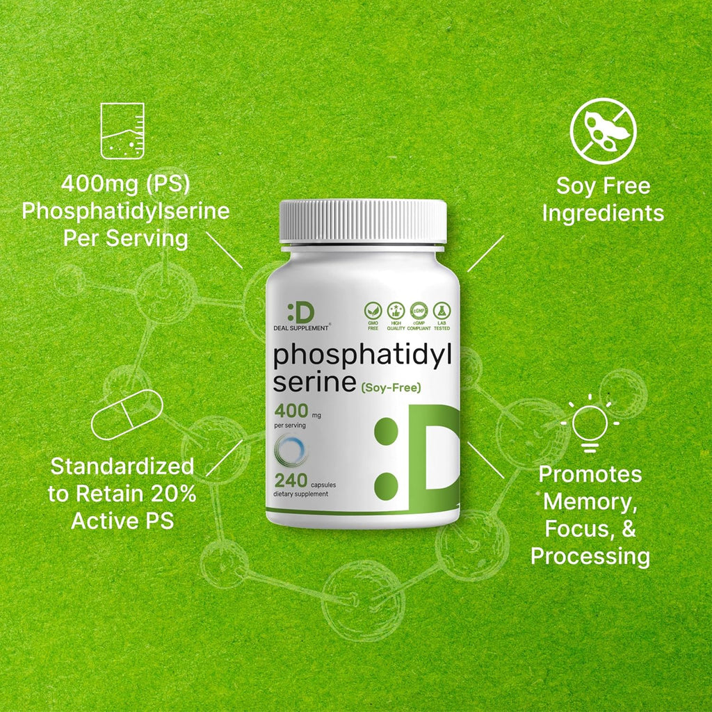 Fosfatidilserina 400mg, 240 Cápsulas – Lecitina de Girasol Sin Soja