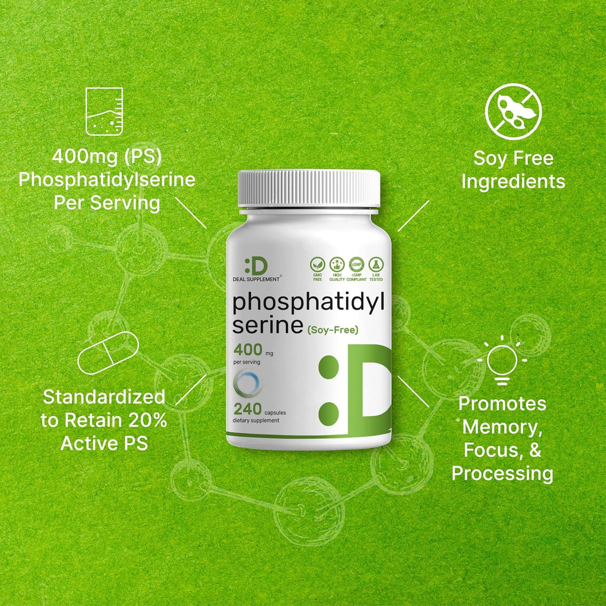 Fosfatidilserina 400mg, 240 Cápsulas – Lecitina de Girasol Sin Soja – Image 4