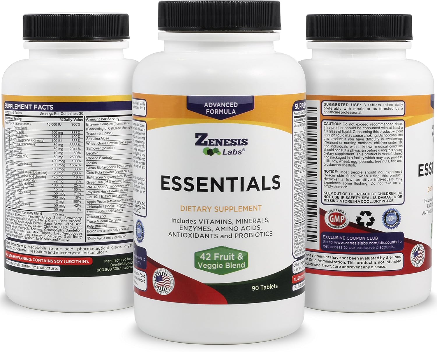 Essentials Natural Multivitamin - with Minerals, Enzymes, and Probiotics - 90 Tablets