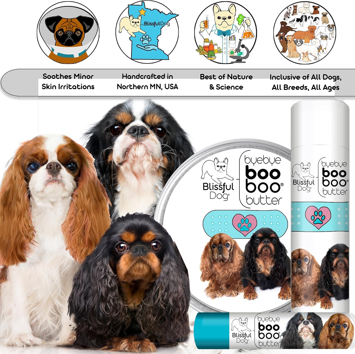 The Blissful Dog English Toy Spaniel Boo Butter – Bálsamo tópico para perros, 473 ml