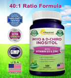 aSquared Nutrition Myo-Inositol & D-Chiro Inositol 40:1 con Vitamina D3 y Zinc - 180 Cápsulas