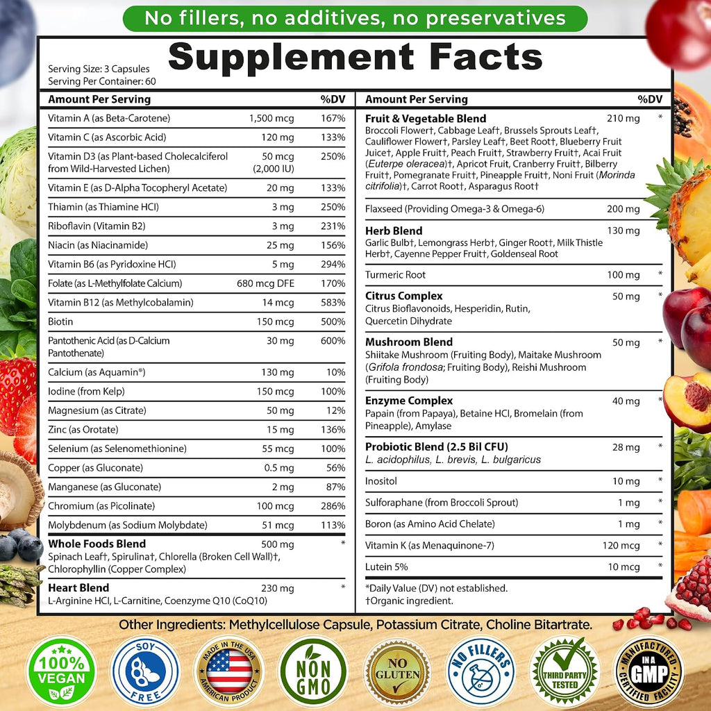 Multivitamínico Vegano Sin Hierro Metilado para Mujeres y Hombres | 180 Cápsulas
