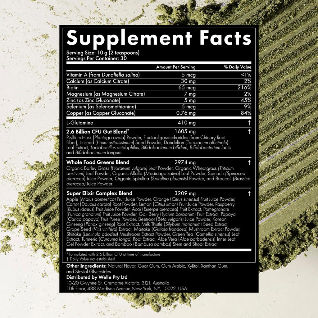 WelleCo The Super Elixir Daily Greens Powder - Sabor Naranja Sangre (Frasco)