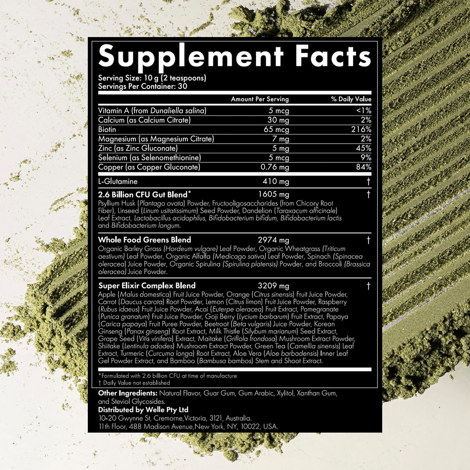 WelleCo The Super Elixir Daily Greens Powder - Sabor Naranja Sangre (Frasco)