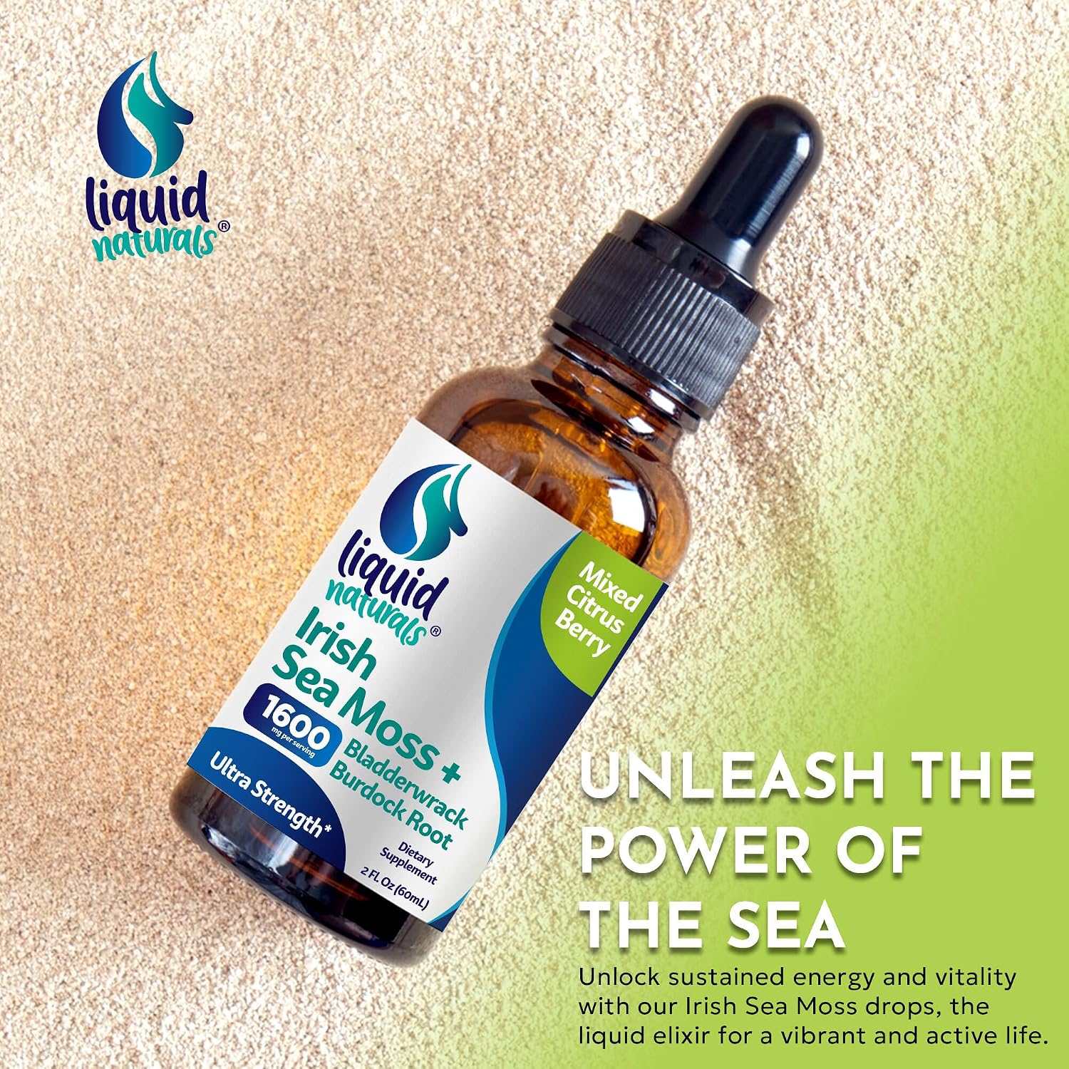 Irish Sea Moss Drops - Sabor Cítricos Bayas - 92+ Minerales y Vitaminas Esenciales - 60 ml
