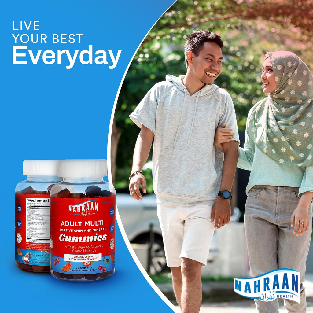 NAHRAAN HEALTH Multivitamínico Halal para Adultos - Gominolas Veganas con Vitaminas A, C, D, E, B6, B12 - 90 unidades