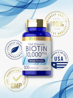 Carlyle Biotina 10.000mcg | 500 Comprimidos de Disolución Rápida | Para Cabello, Piel y Uñas | Máxima Potencia | Vegano, Sin OGM, Sin Gluten