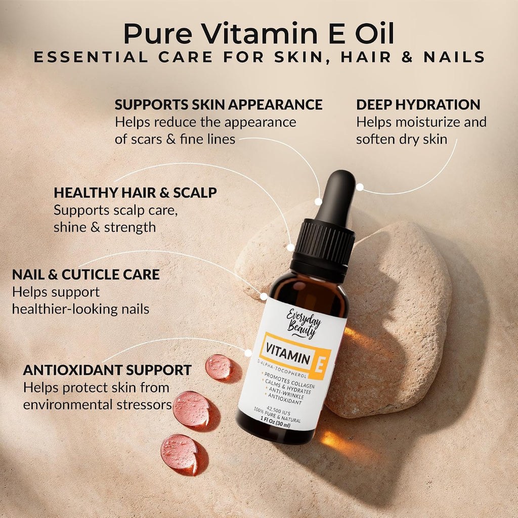 Ultra Pure Vitamin E Oil – 100% Natural D-Alpha Tocopherol from Wheat Germ – Thick Amber Oil, Not a Blend – Glass Bottle & Dropper