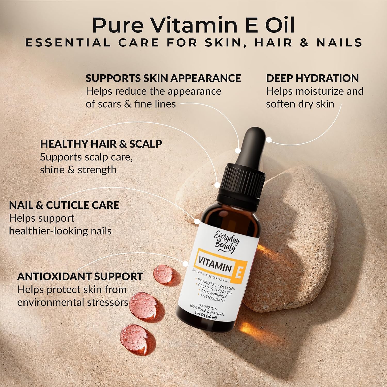 Ultra Pure Vitamin E Oil – 100% Natural D-Alpha Tocopherol from Wheat Germ – Thick Amber Oil, Not a Blend – Glass Bottle & Dropper