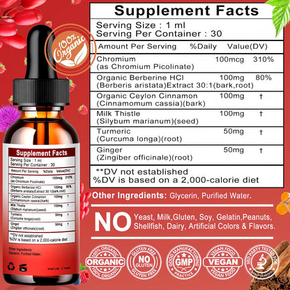 Berberine Drops 6-en-1 de Vita letuo - Complejo Líquido de Berberina con Canela, Cardo Mariano y Cúrcuma, 30 Dosis – Image 7