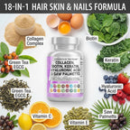 Clean Nutraceuticals Colágeno con Biotina 10000mcg, Queratina, Saw Palmetto, Ácido Hialurónico - 90 Cápsulas