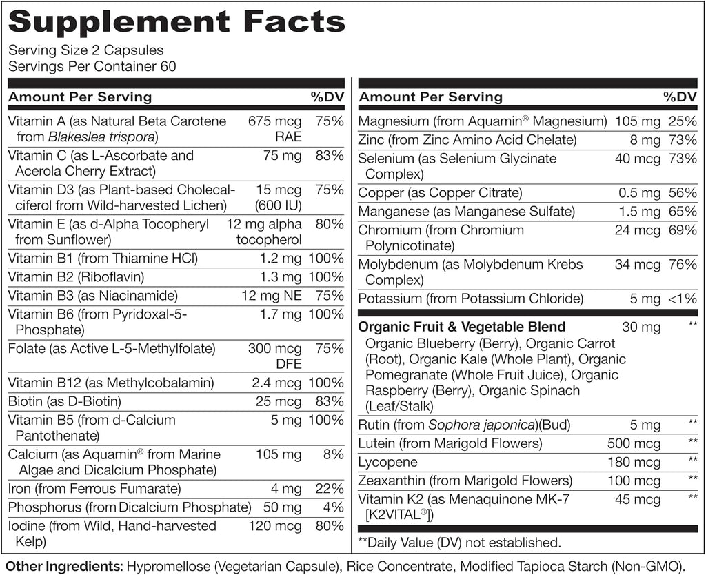 NATURELO Multivitamínico para Adolescentes (Chicas y Chicos), 120 Cápsulas, Multivitamínico de Alimentos Integrales con Minerales, No Transgénico, Vegetariano