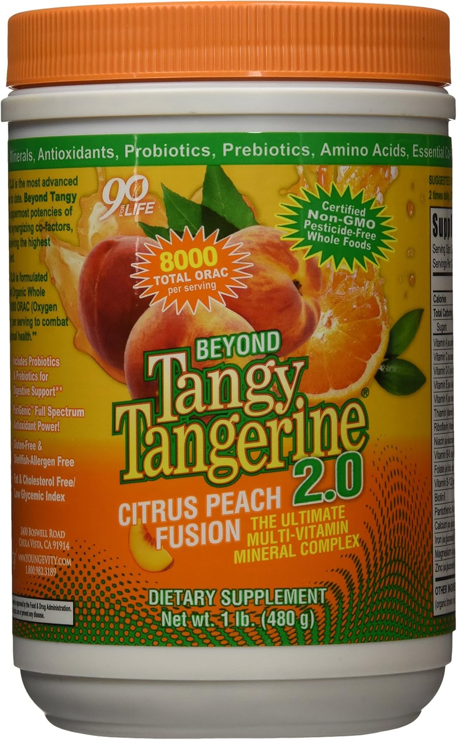 Youngevity Beyond Tangy Tangerine 2.0 Citrus Peach Fusion - Complejo Multivitamínico y Mineral en Polvo, 30 Dosis
