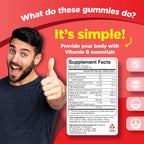 Complejo B en Gominolas para Adultos y Niños - Vitaminas B1, B2, B3, B6, B12 y Folato con Vitamina C - 60 Gominolas
