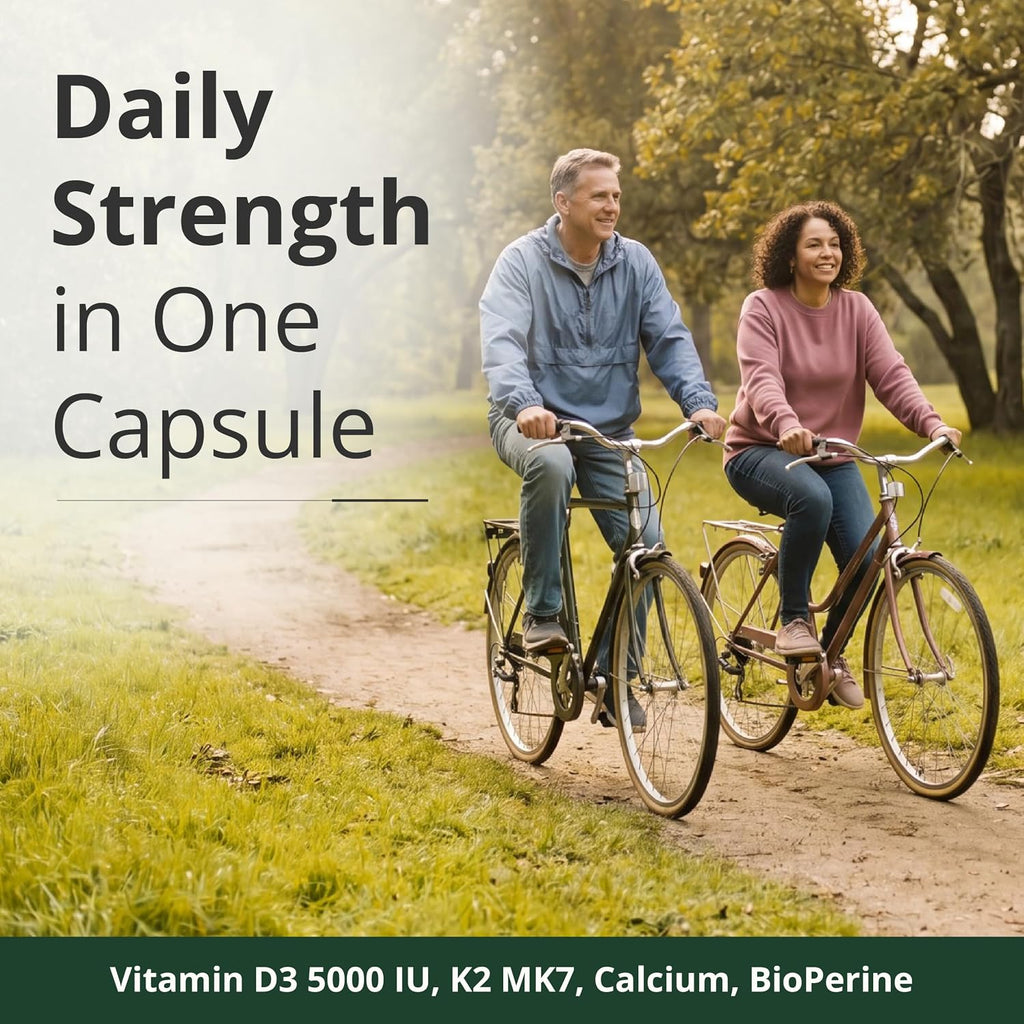 Vitamina D3 + K2 + Calcio con BioPerine – 60 Cápsulas