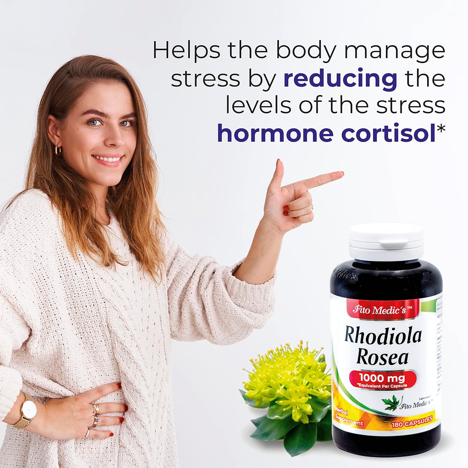 Rhodiola Rosea 1000mg 180 Cápsulas - Suplemento Adaptógeno de Alta Absorción