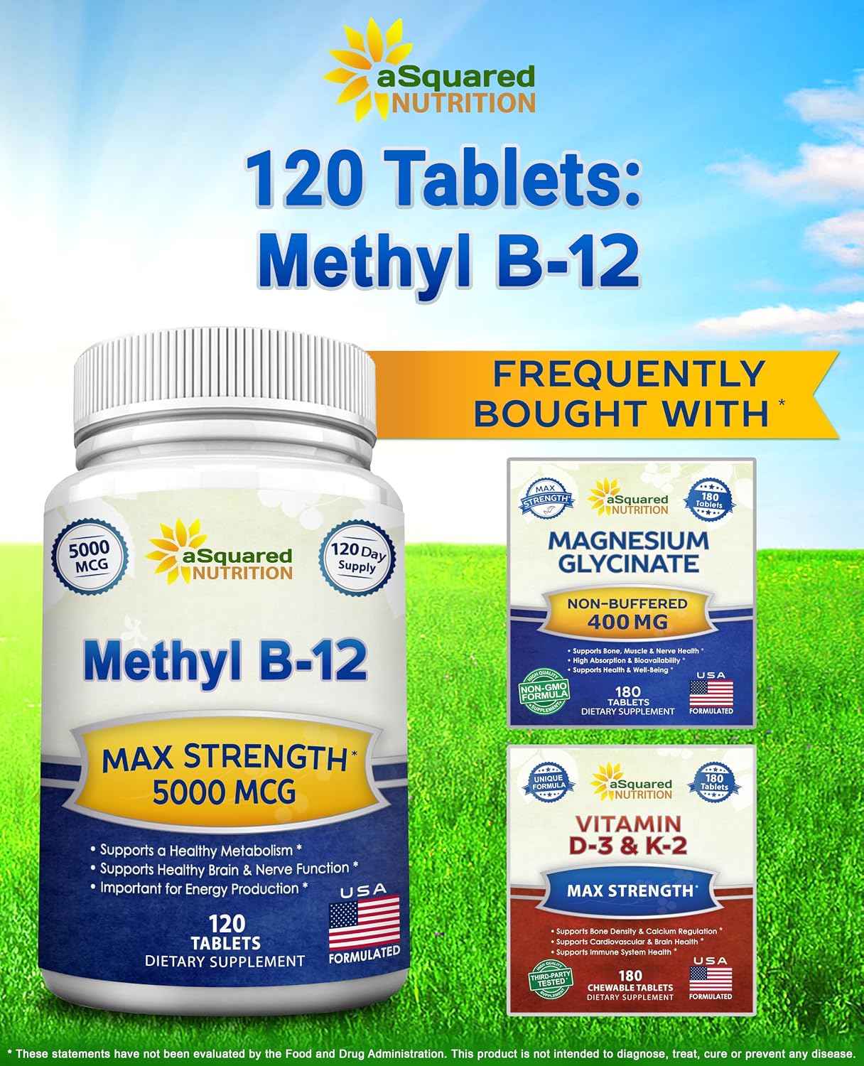 aSquared Nutrition Vitamin B12 5000 mcg with Methylcobalamin - 120 Tablets