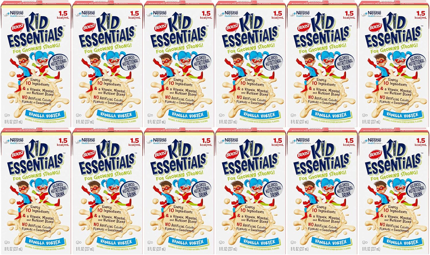 Boost Kid Essentials 1.5 Bebida Nutricional Equilibrada para Niños, Sabor Vainilla, 8 fl oz (Pack de 12)