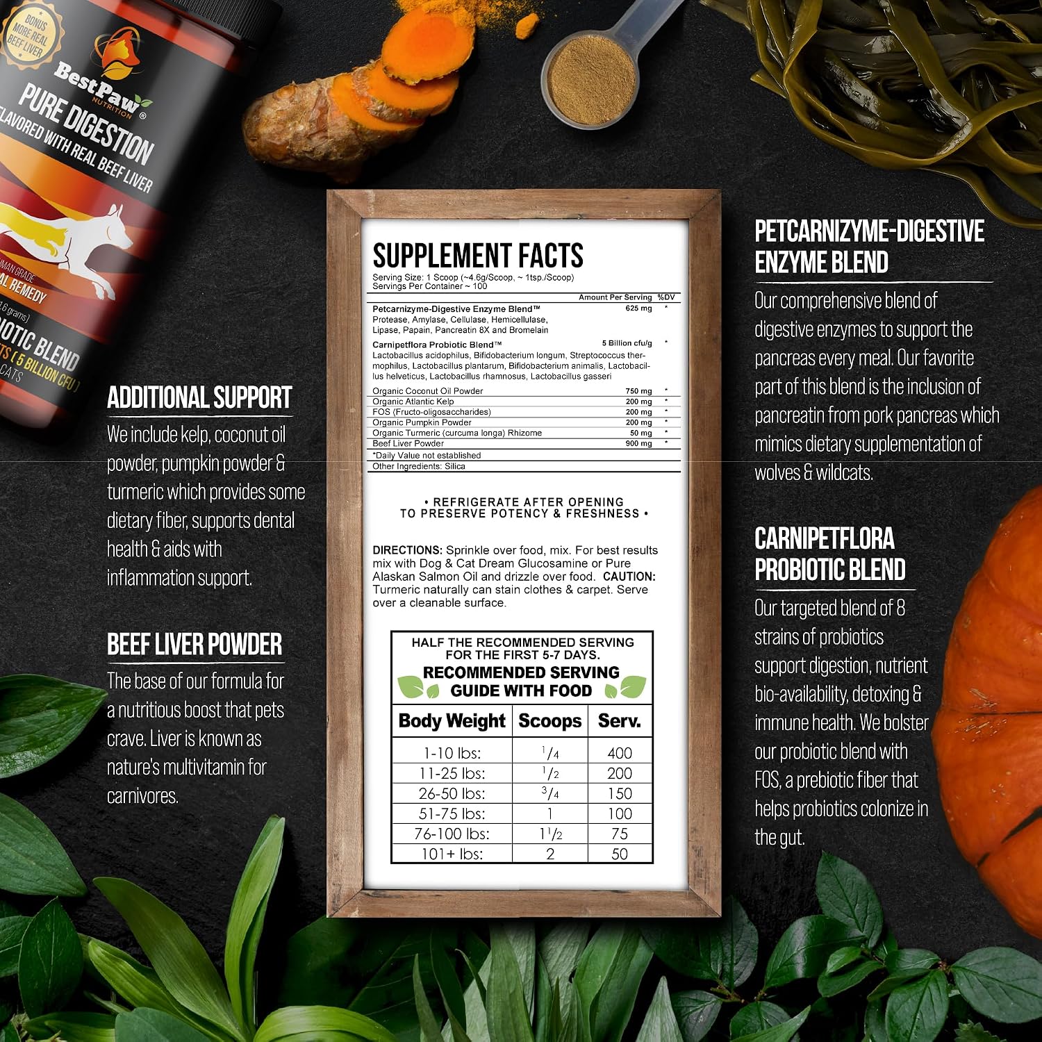 Pure Digestion Probiotics and Digestive Enzymes for Dogs and Cats - Beef Liver Flavor - 16 oz