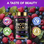 Gomitas de Biotina con Colágeno, 10000mcg, Sin Azúcar, 60 Gomitas