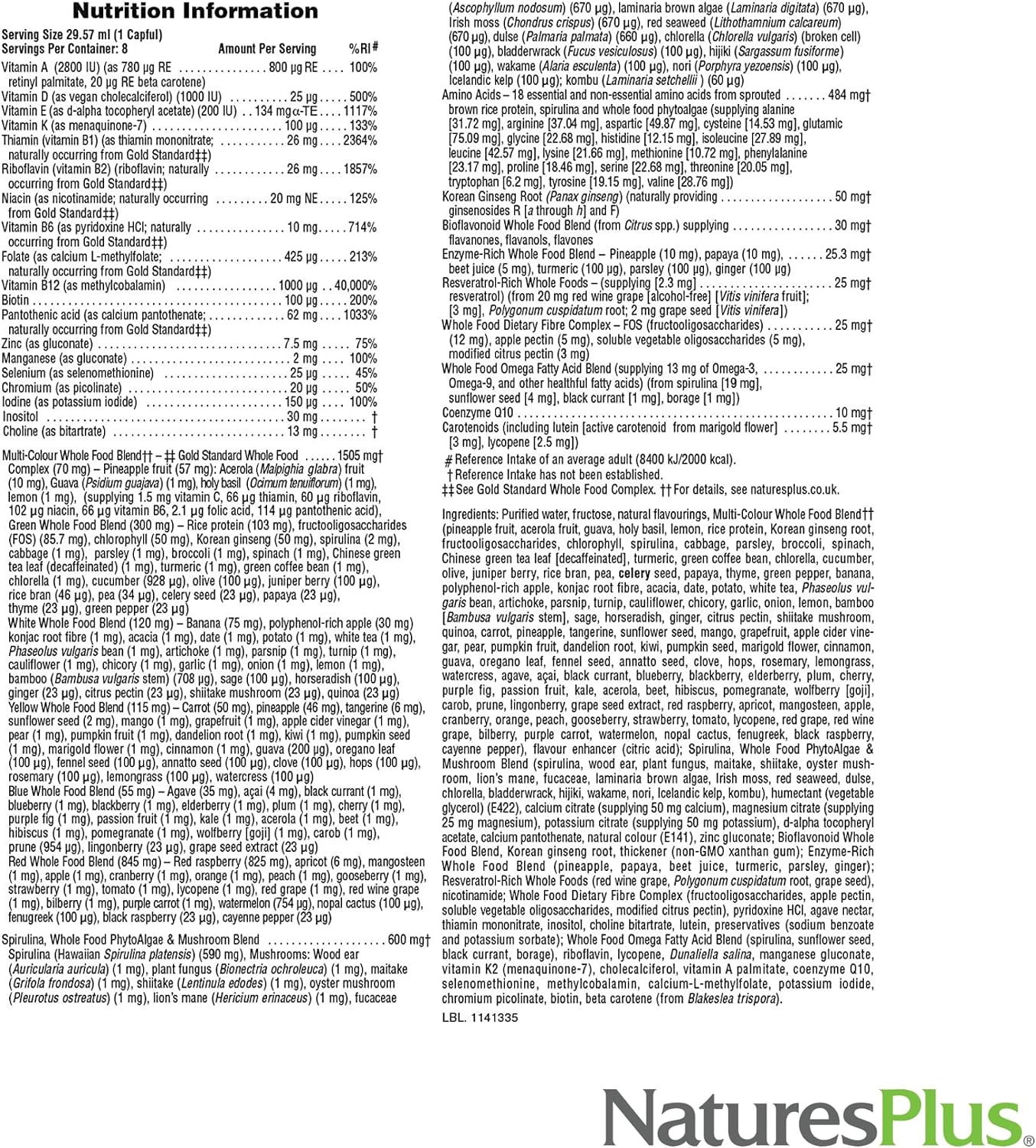 Nature's Plus Source of Life GOLD Multivitamínico Líquido - 8 oz (237 ml) - Con Vitaminas D3, B12 y K2