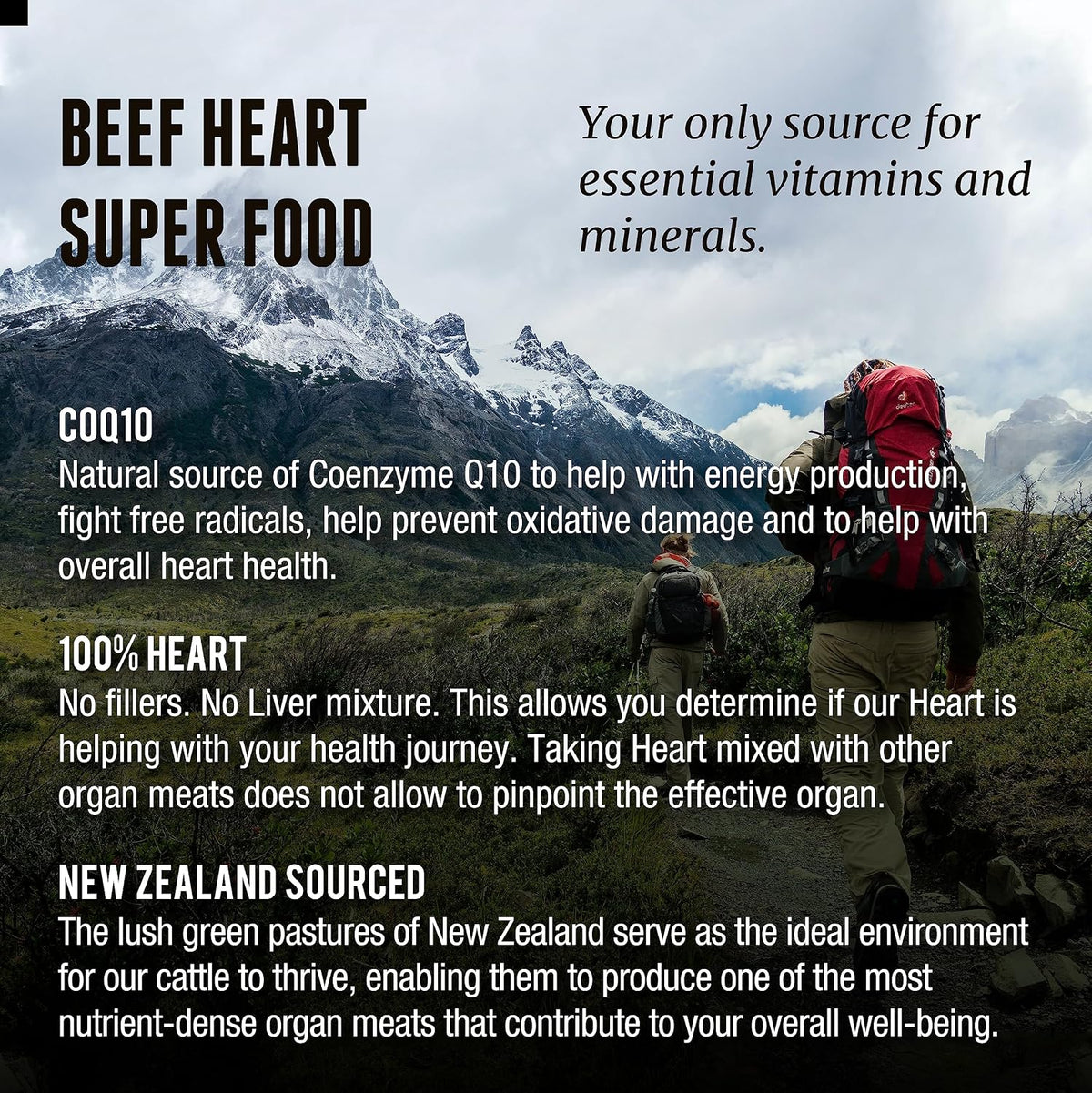 One Earth Health Corazón de Ternera Alimentado con Pasto - Neozelandés - 3000mg por Porción - 200 Unidades – Image 3