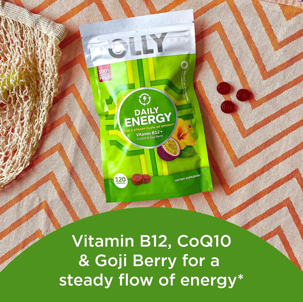 OLLY Daily Energy Gominolas de Vitamina B12, CoQ10 y Goji Berry, Sin Cafeína, Sabor Tropical - 120 unidades