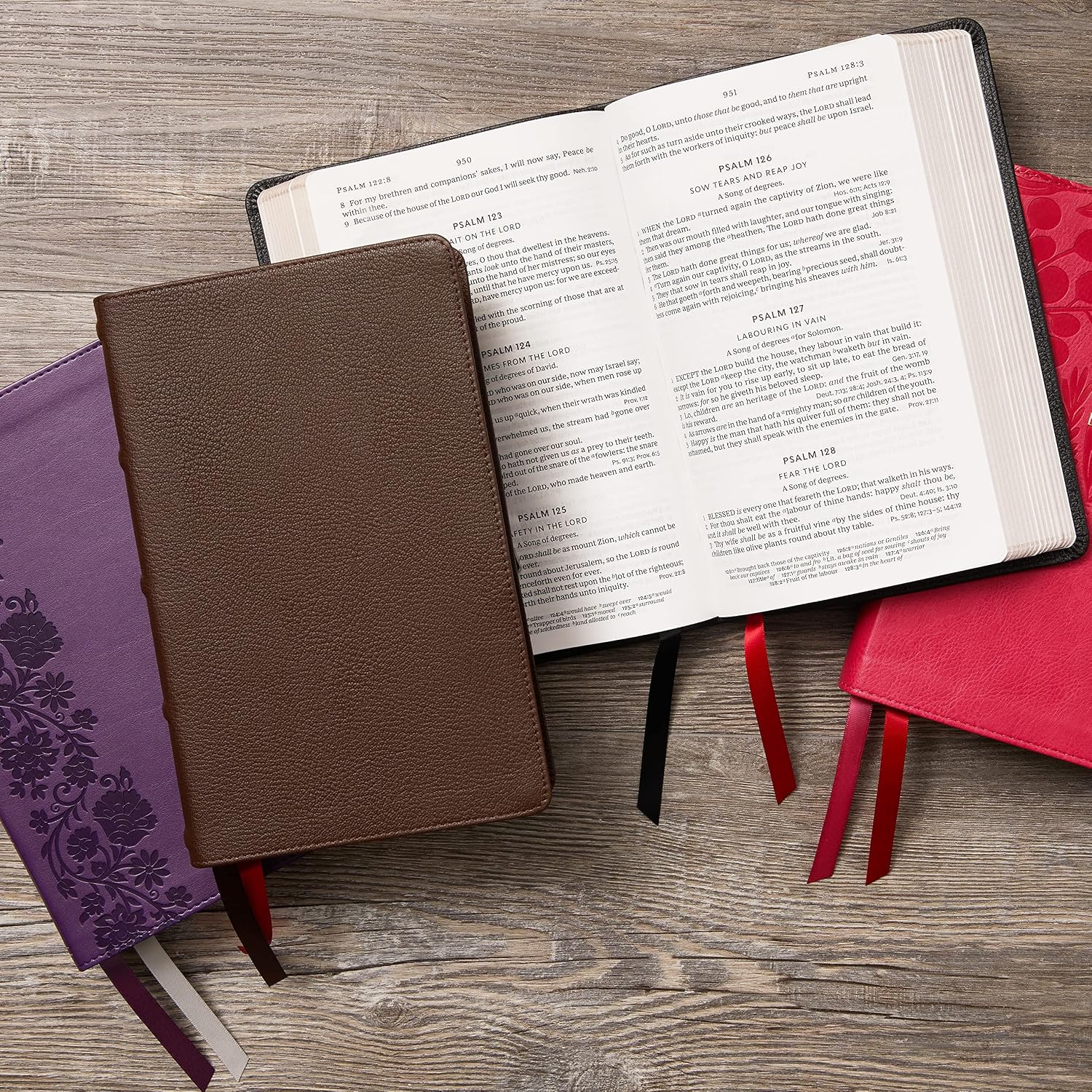 Santa Biblia KJV: Letra Grande, Columna Única, Referencias Cruzadas, Piel Genuina Marrón