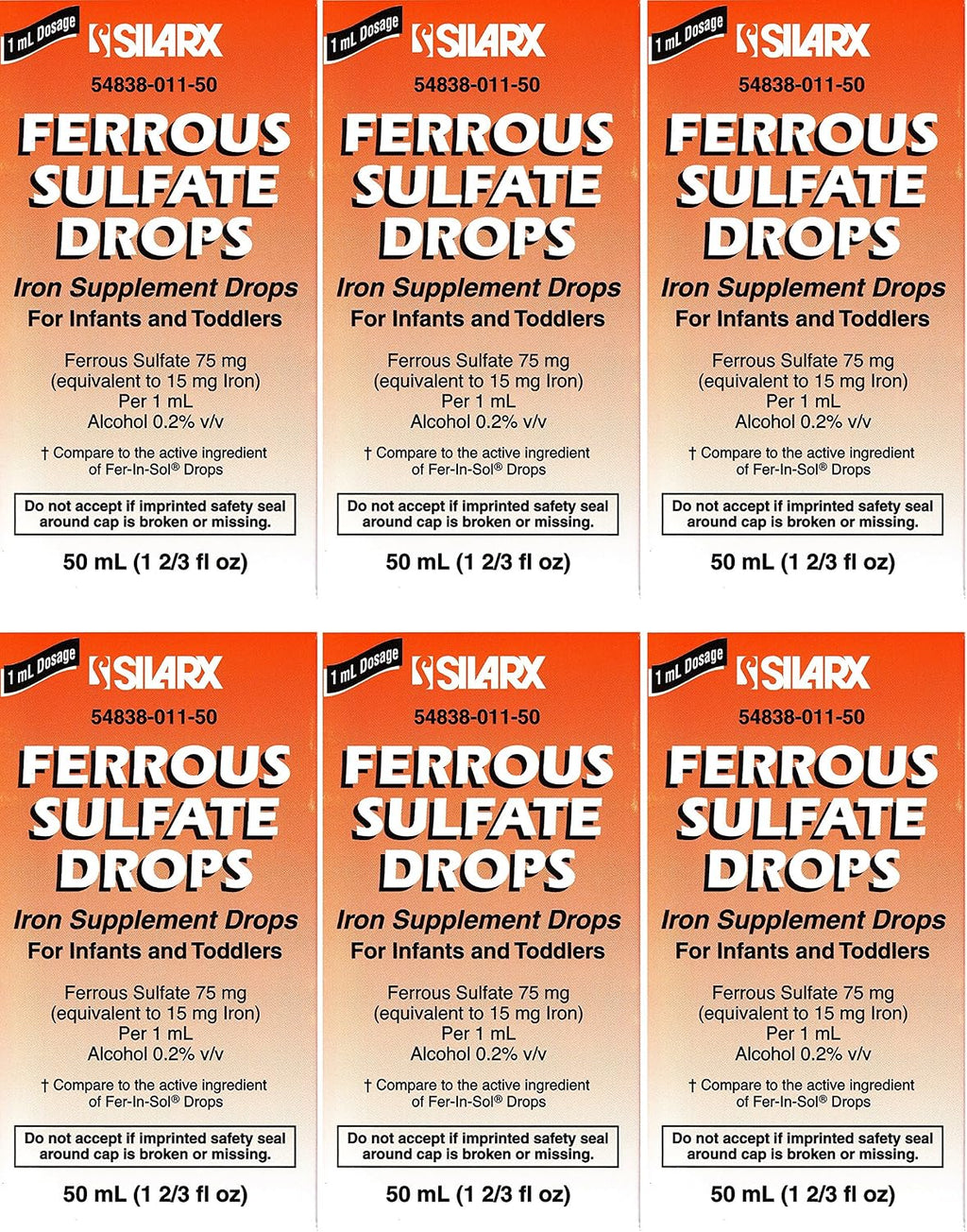 Lannett Sulfato Ferroso Gotas 50 mL - Suplemento de Hierro Sabor Menta (Paquete de 6)