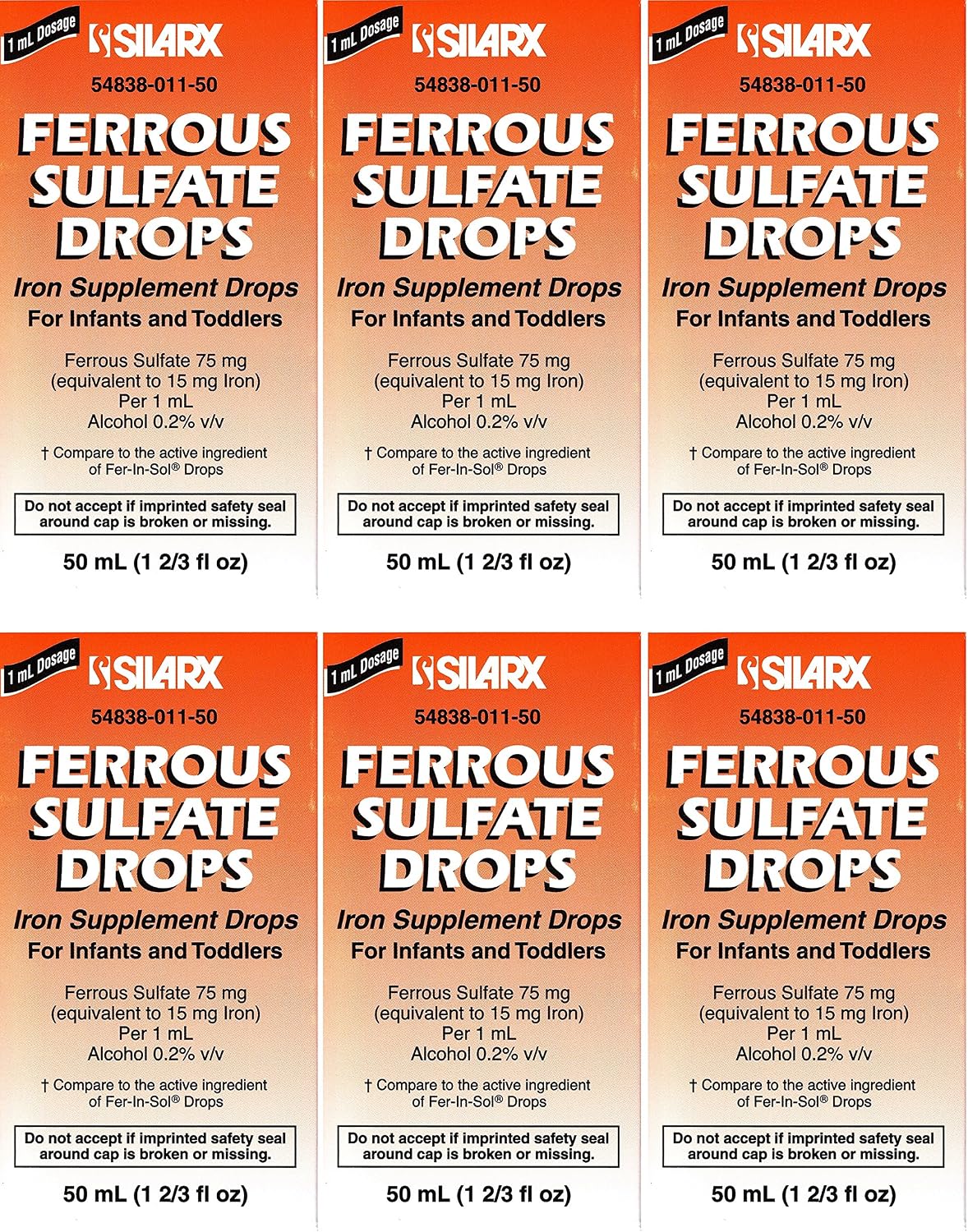 Lannett Sulfato Ferroso Gotas 50 mL - Suplemento de Hierro Sabor Menta (Paquete de 6)