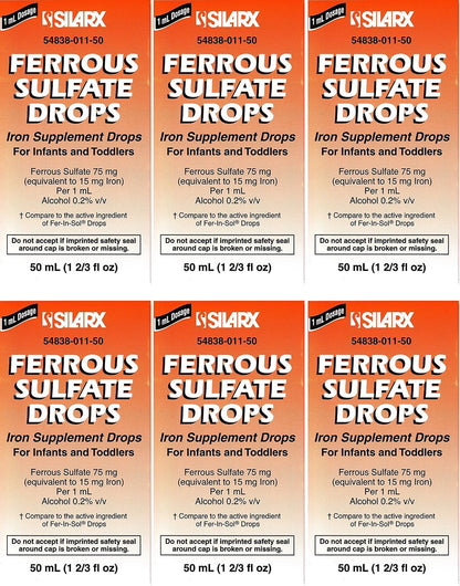 Lannett Ferrous Sulfate Drops 50 ml - Suplemento de Hierro con Sabor a Menta (Pack de 6) – Image 1