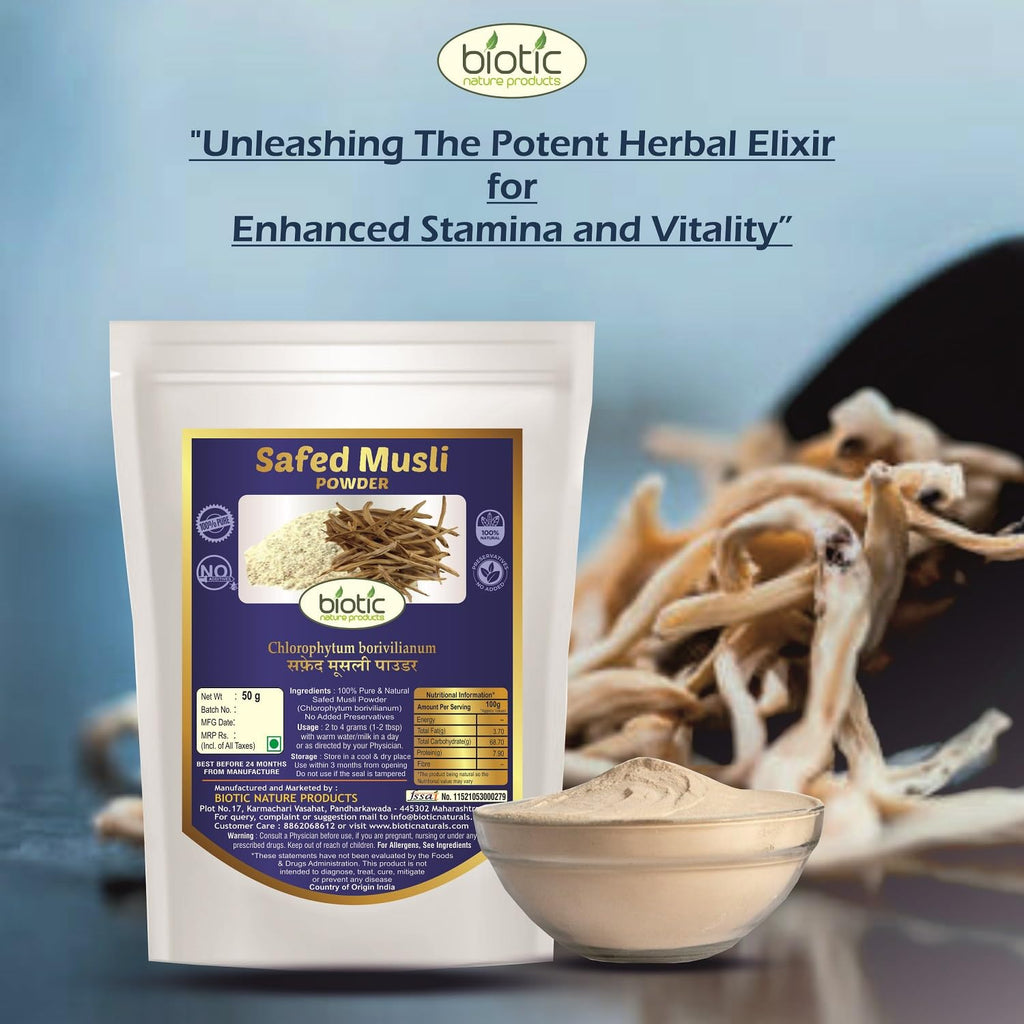 Biotic Mezcla de Polvos Ayurvédicos: Safed Musli, Ashwagandha, Shatavari, Gokhru, Vidarikand y Kaunch – 300g